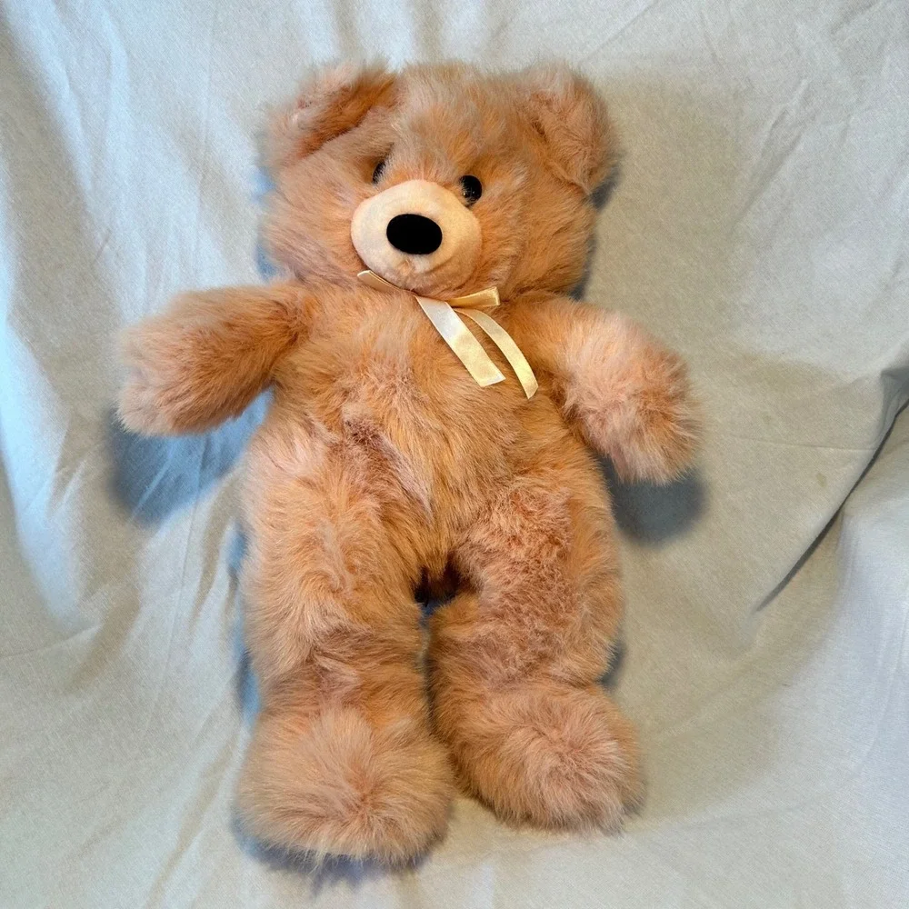 Vintage Applause Bravo! Apricot Peach Teddy Bear Plush Shaggy Fur 17 Inch Toy